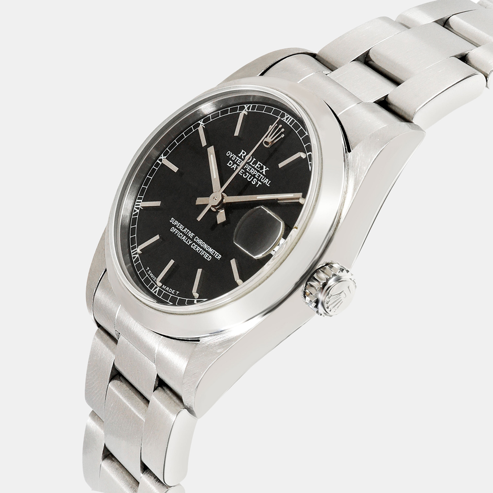 

Rolex Black Stainless Steel Datejust 68240 Automatic Women's Wristwatch 30 mm