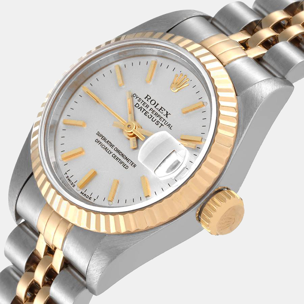 

Rolex Silver 18k Yellow Gold And Stainless Steel Datejust 69173 Automatic Women's Wristwatch 26 mm
