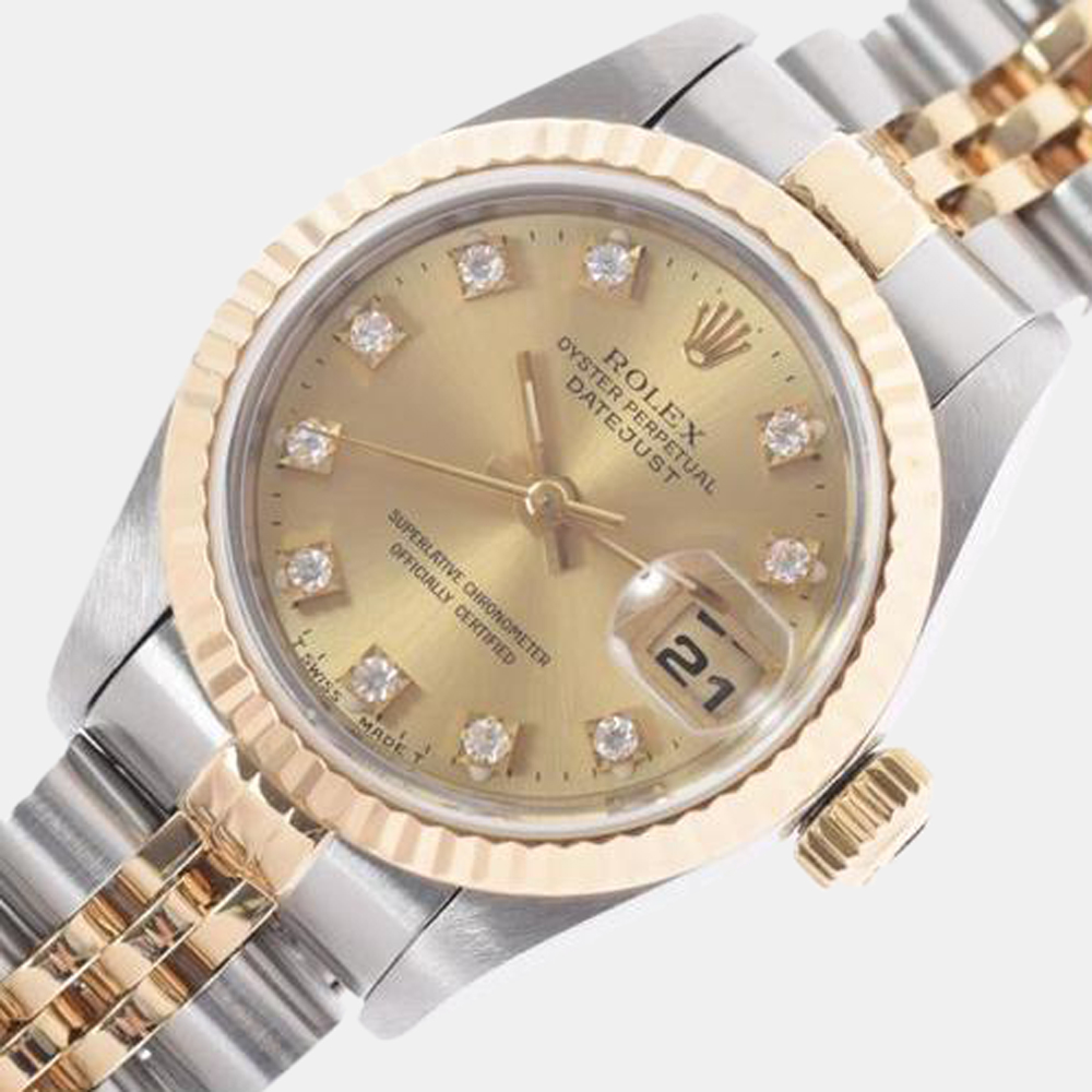 

Rolex Champagne Diamonds 18K Yellow Gold And Stainless Steel Datejust 69173G Automatic Women's Wristwatch 26 mm