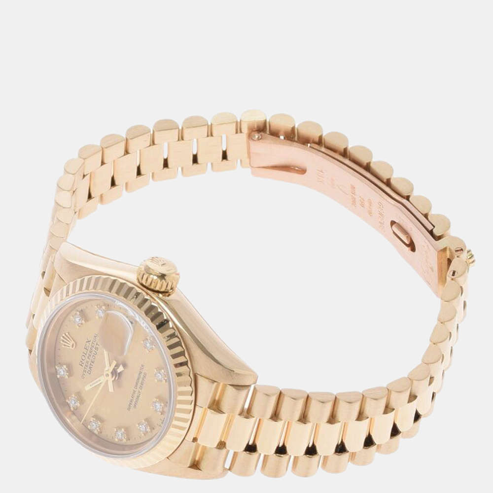 

Rolex Champagne Diamonds 18K Yellow Gold Datejust 69178G Automatic Women's Wristwatch 26 mm