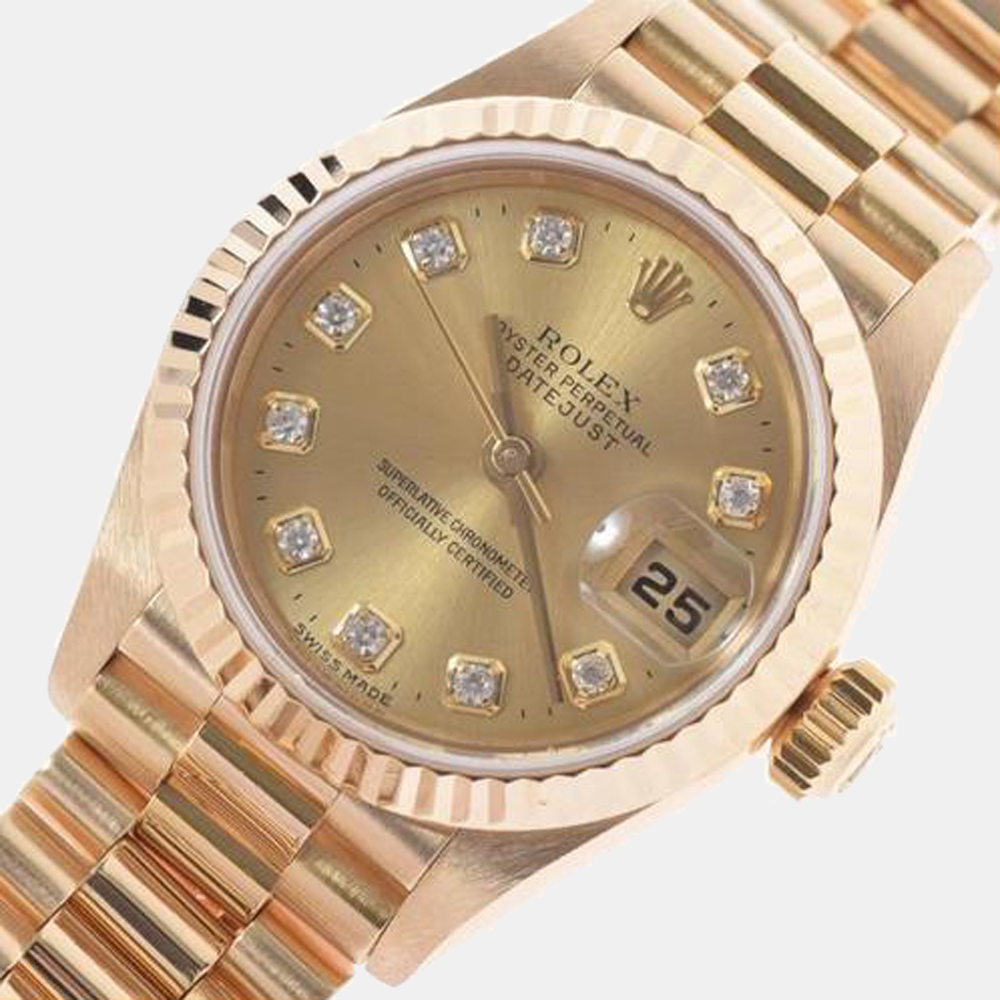 

Rolex Champagne 18K Yellow Gold Datejust 79178G Automatic Women's Wristwatch 25 mm