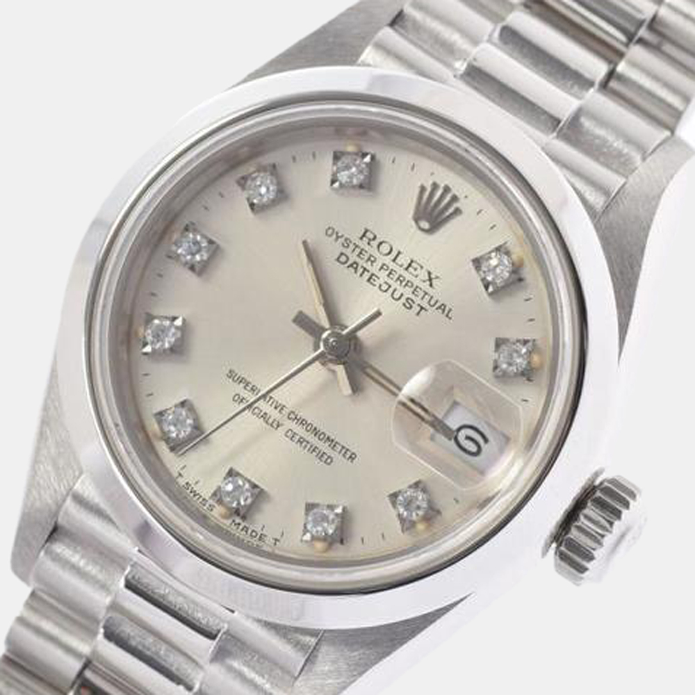 

Rolex Silver Platinum Datejust 69166 Automatic Women's Wristwatch 26 mm