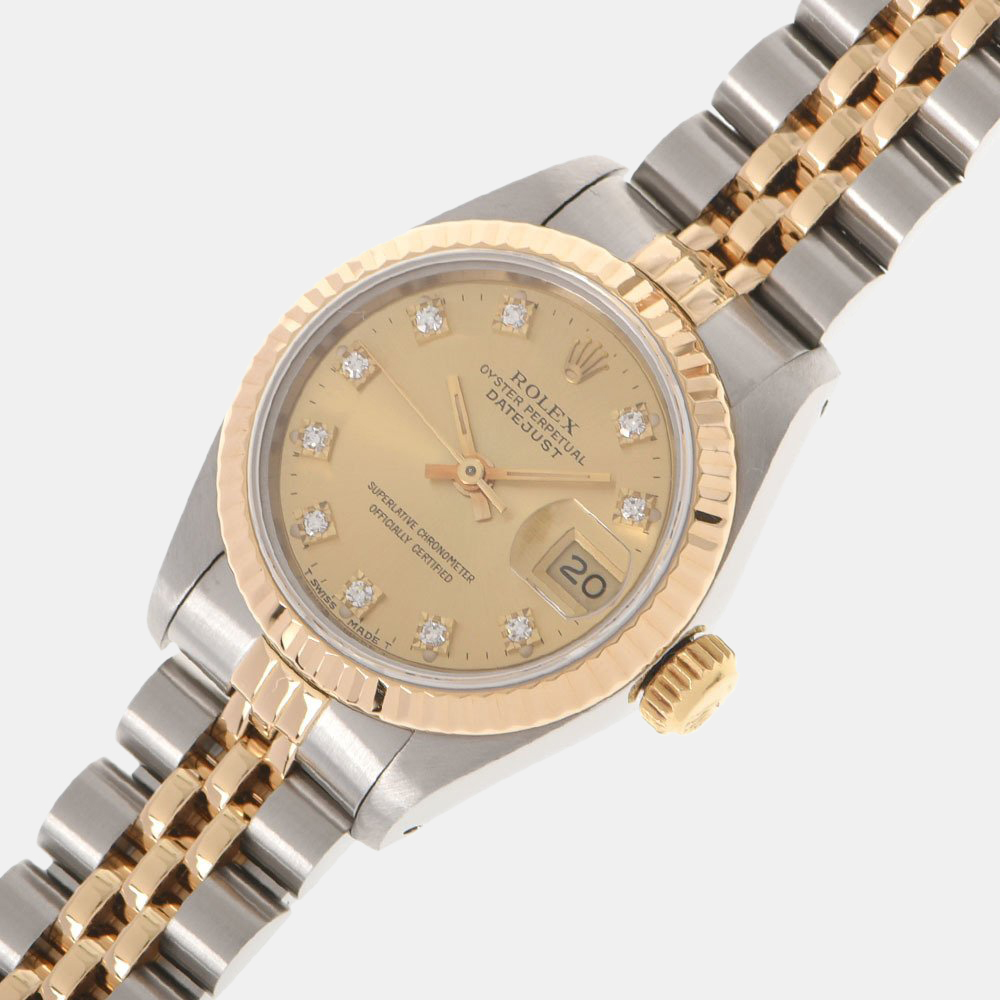 

Rolex Champagne Diamonds 18K Yellow Gold And Stainless Steel Datejust 69173G Automatic Women's Wristwatch 26 mm