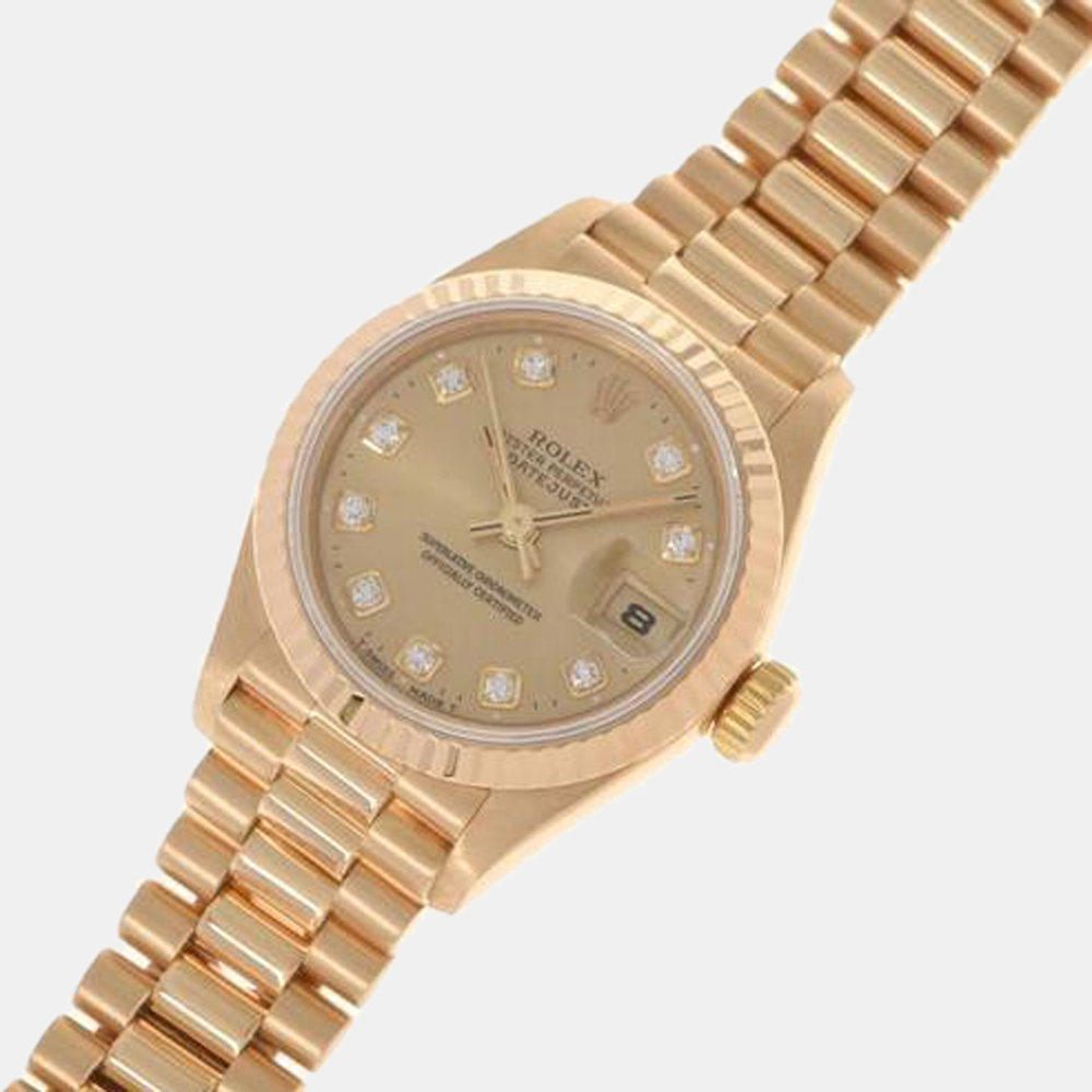 

Rolex Champagne Diamonds 18K Yellow Gold Datejust 69178G Automatic Women's Wristwatch 26 mm