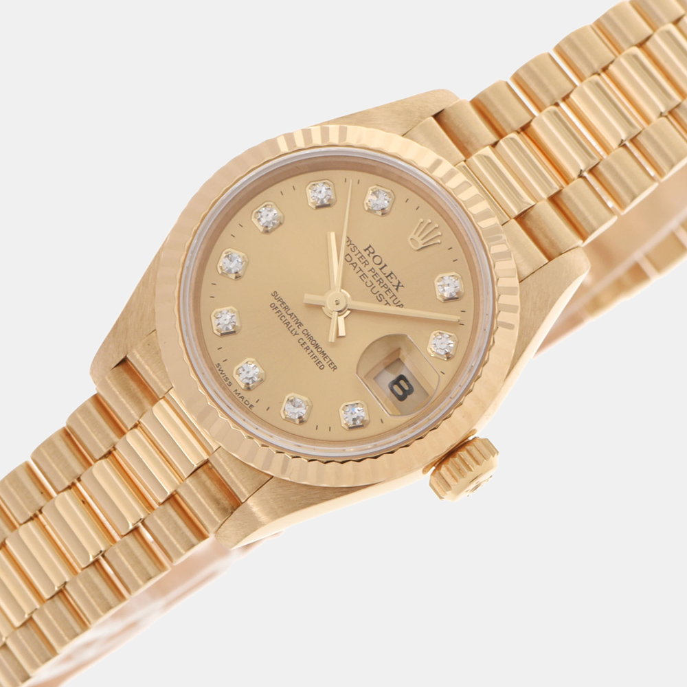 

Rolex Champagne Diamond 18K Yellow Gold Datejust 69178G Automatic Women's Wristwatch 26 mm