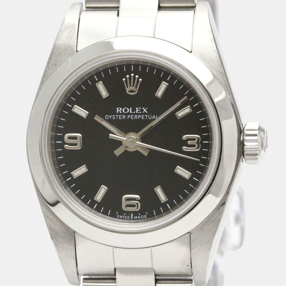 

Rolex Black Stainless Steel Oyster Perpetual 76080 Automatic Women's Wristwatch 24 mm