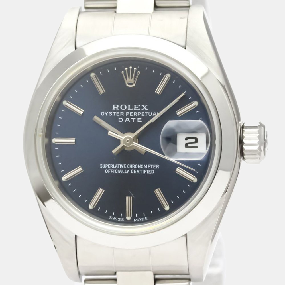 

Rolex Blue Stainless Steel Oyster Perpetual Date 79160 Automatic Women's Wristwatch 26 mm