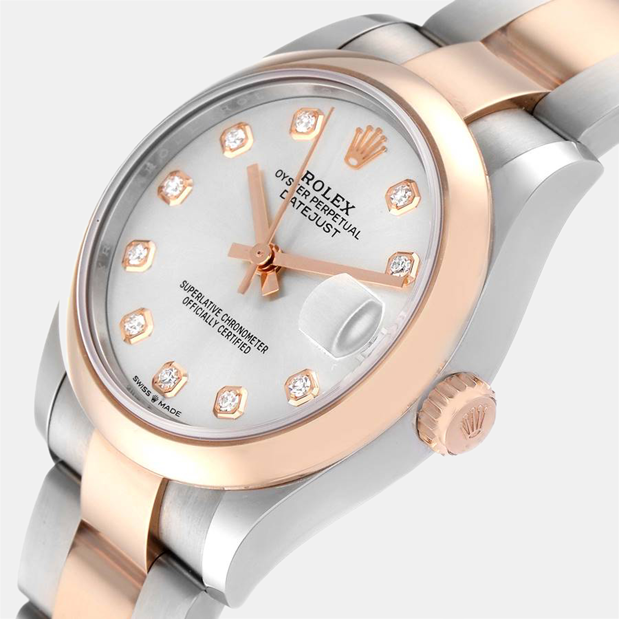 

Rolex Silver Diamonds 18K Rose Gold And Stainless Steel Datejust 278241 Automatic Women's Wristwatch 31 mm