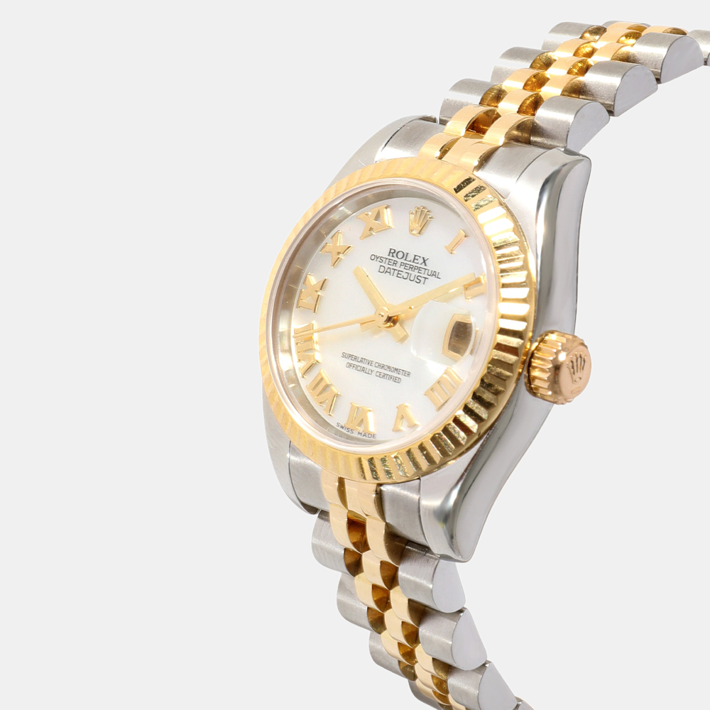 

Rolex White 18K Yellow Gold And Stainless Steel Datejust 179173 Automatic Women's Wristwatch 26 mm
