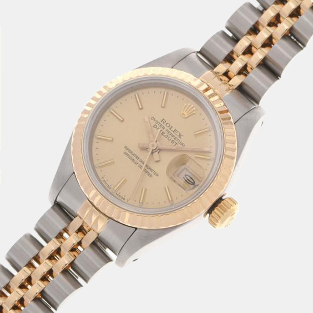 

Rolex Champagne 18K Yellow Gold And Stainless Steel Datejust 69173 Automatic Women's Wristwatch 26 mm