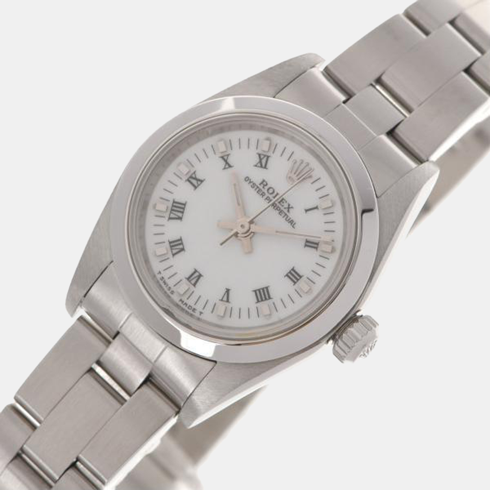 

Rolex White Stainless Steel Oyster Perpetual 76080 Automatic Women's Wristwatch 24 mm