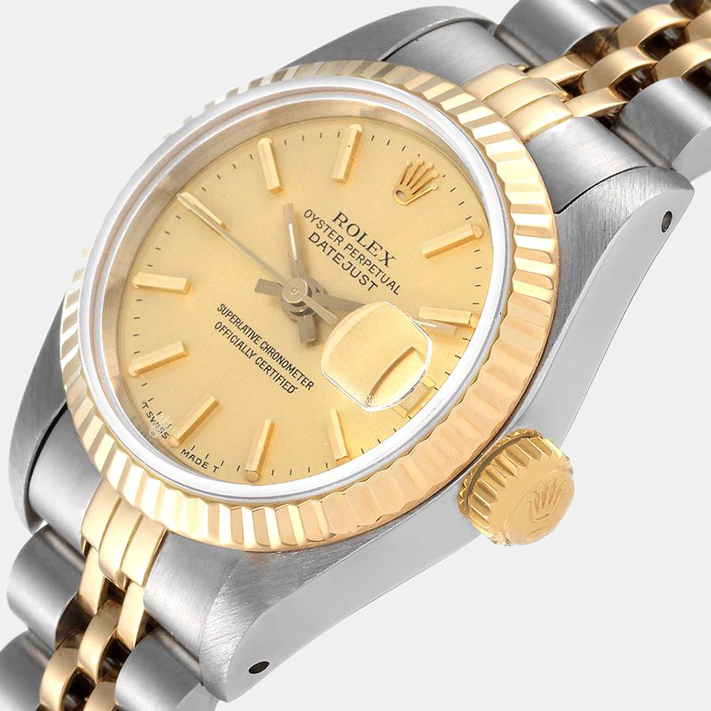 

Rolex Champagne 18k Yellow Gold And Stainless Steel Datejust 69173 Automatic Women's Wristwatch 26 mm