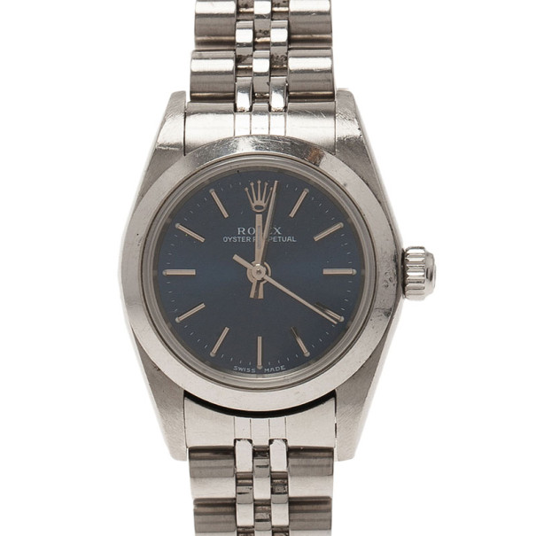 Rolex Blue Stainless Steel Oyster Perpetual Women's Wristwatch 25MM