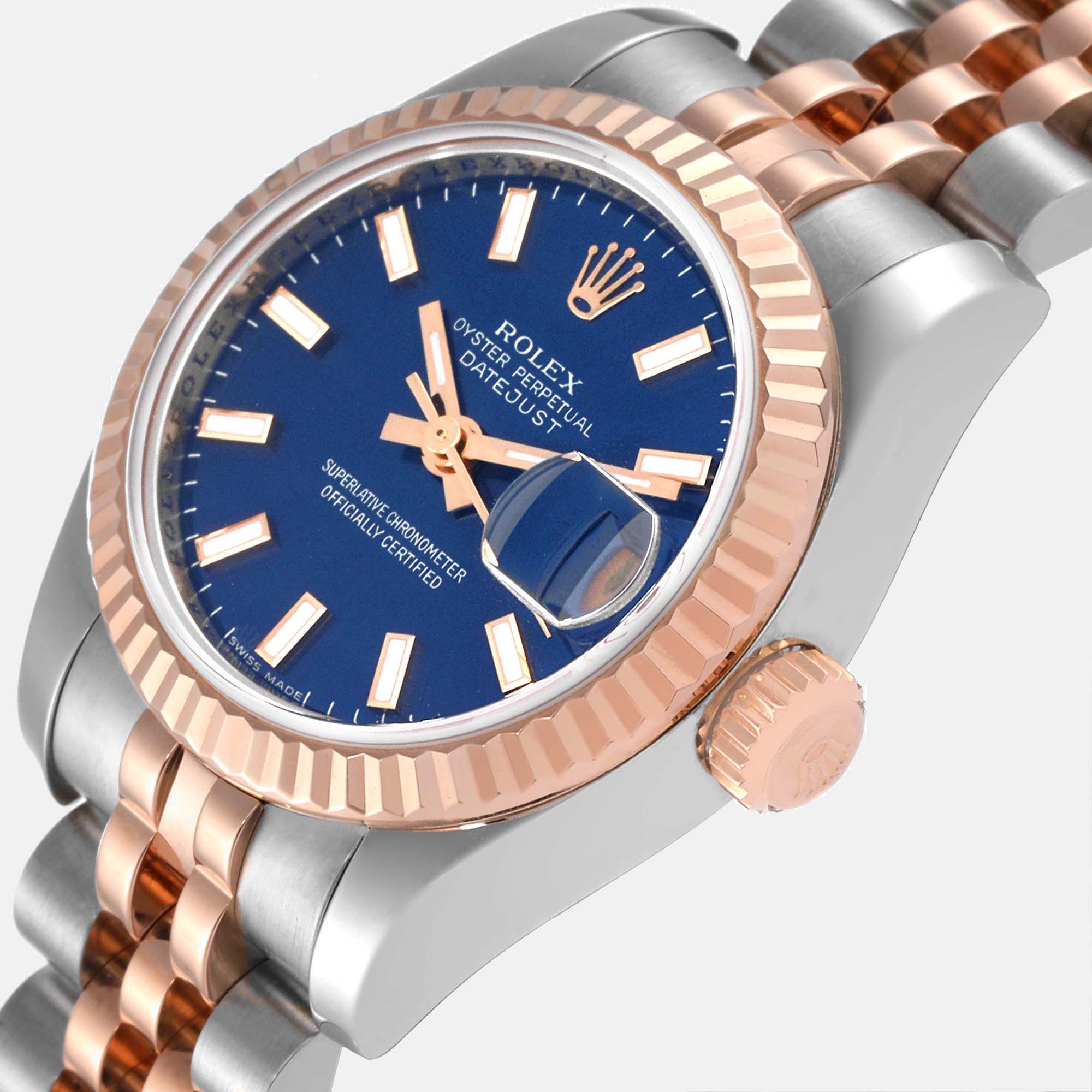 

Rolex Blue 18K Rose Gold And Stainless Steel Datejust 179171 Automatic Women's Wristwatch 26 mm