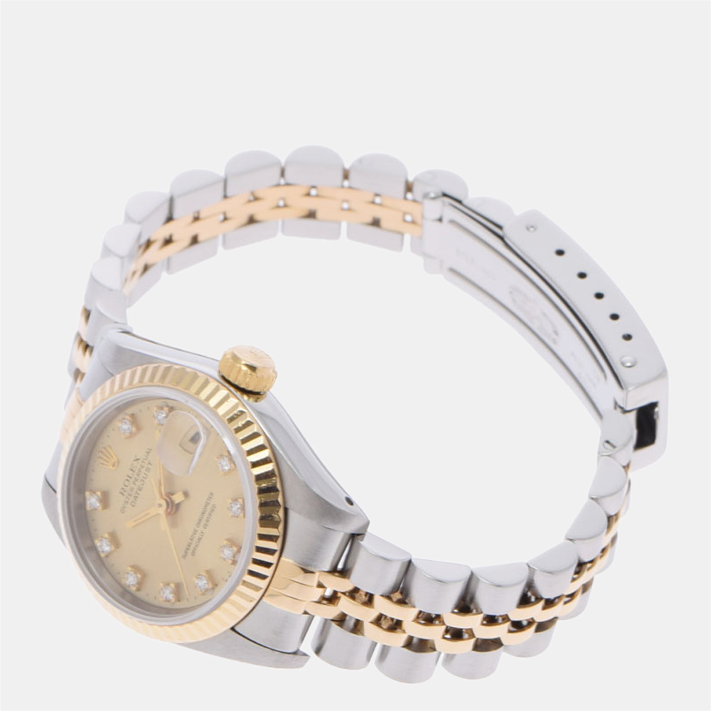 

Rolex Champagne Diamond 18k Yellow Gold And Stainless Steel Datejust 69173G Automatic Women's Wristwatch 26 mm