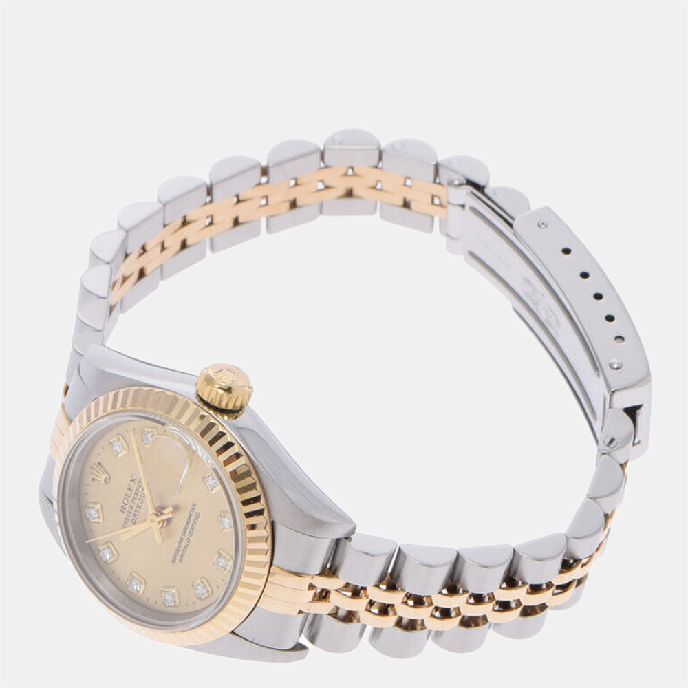 

Rolex Champagne Diamond 18k Yellow Gold And Stainless Steel Datejust 69173G Automatic Women's Wristwatch 26 mm