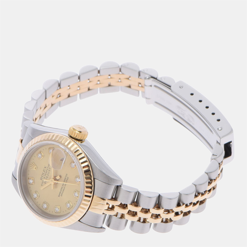 

Rolex Champagne Diamond 18k Yellow Gold And Stainless Steel Datejust 69173G Automatic Women's Wristwatch 26 mm