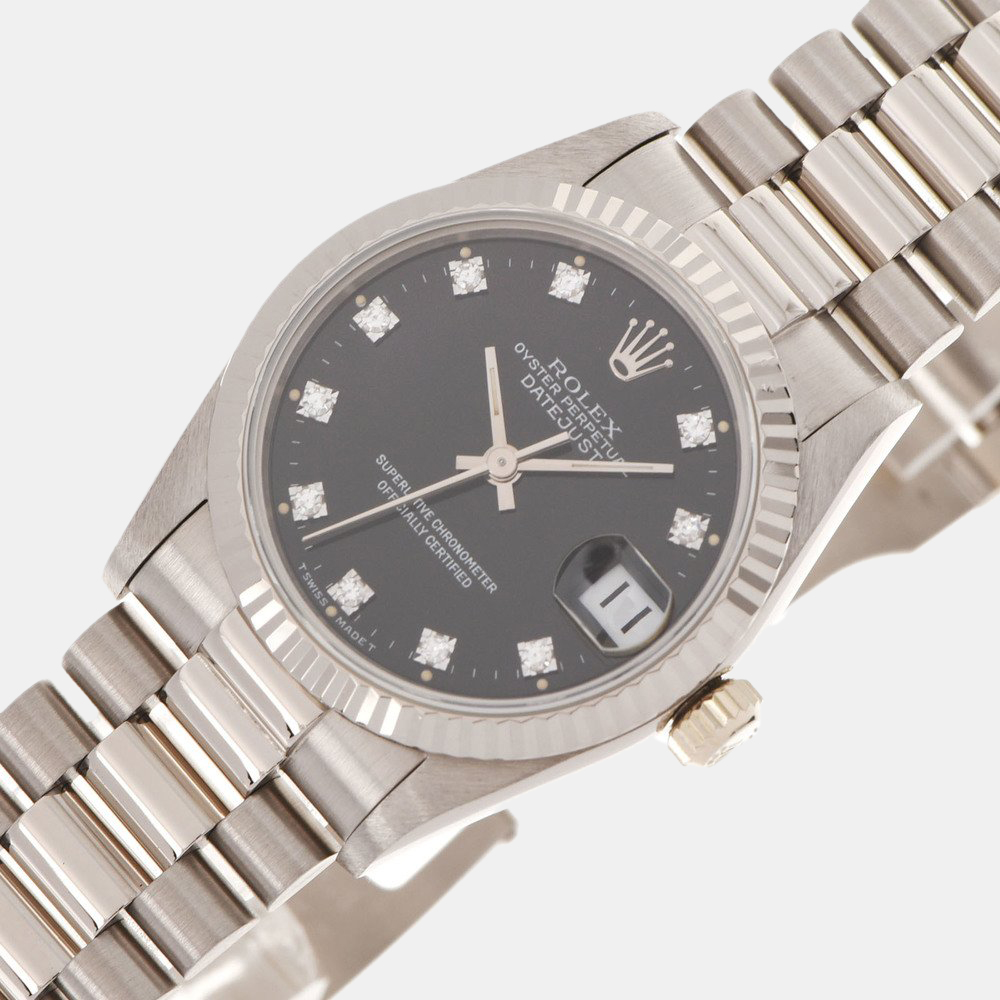 

Rolex Black Diamond 18k White Gold Datejust 68279 Automatic Women's Wristwatch 29 mm