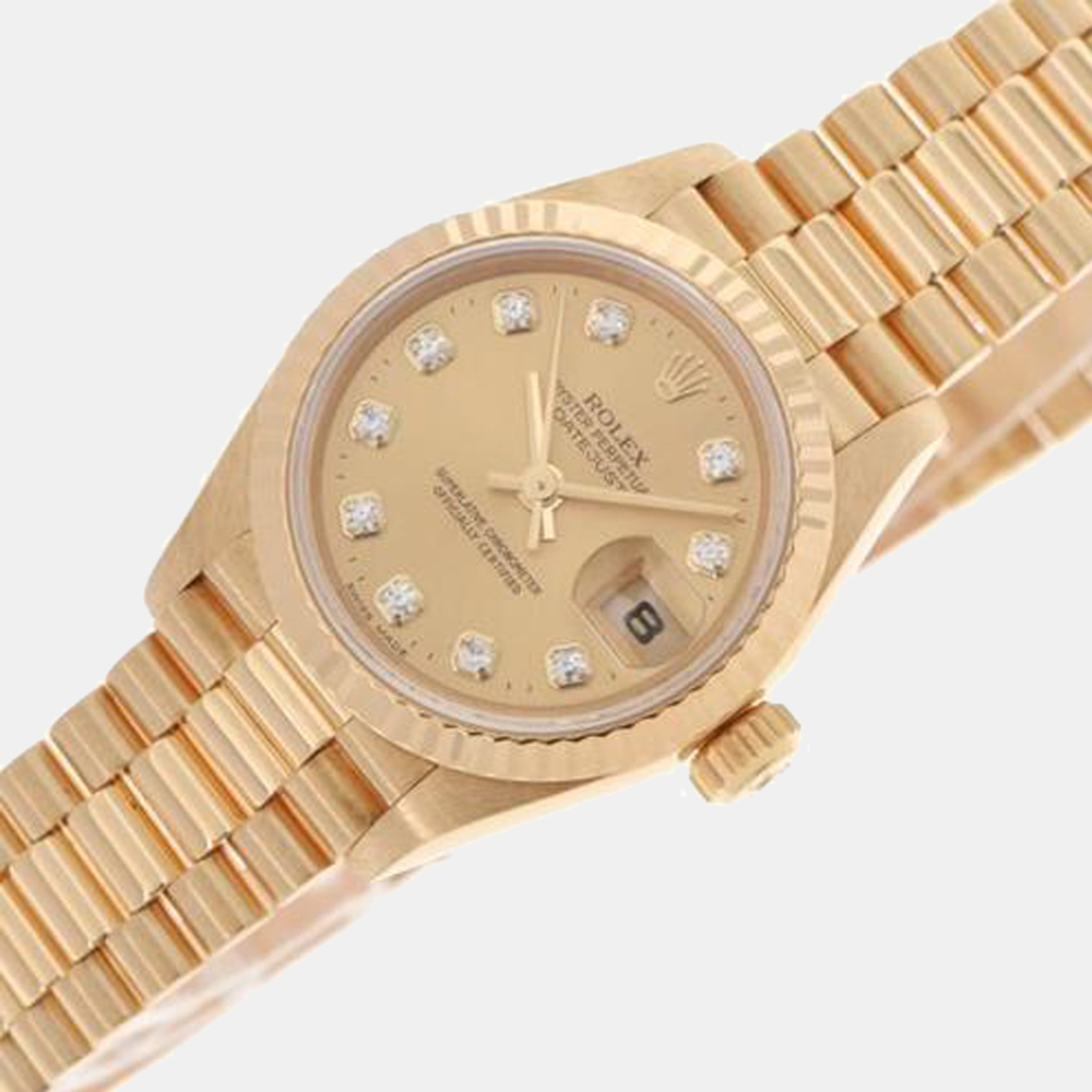 

Rolex Champagne Diamond 18k Yellow Gold Datejust 69178G Automatic Women's Wristwatch 26 mm