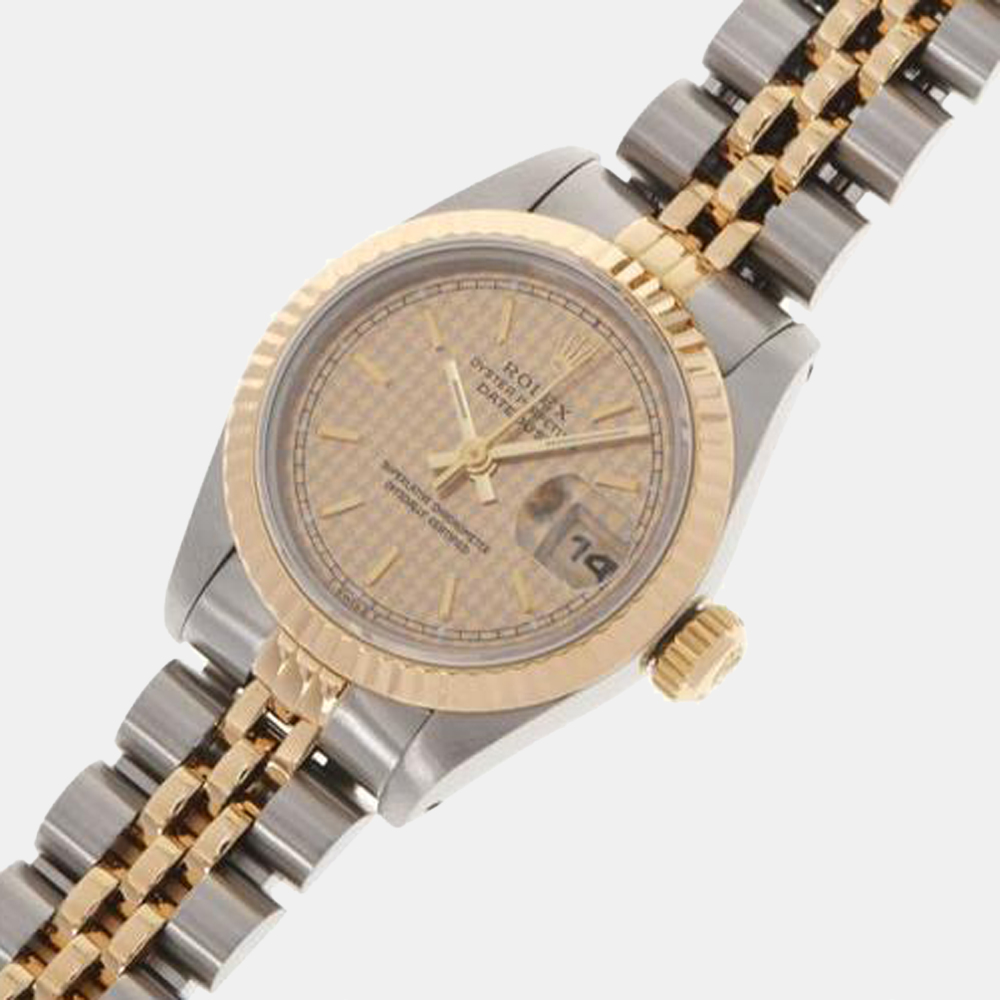 

Rolex Champagne 18k Yellow Gold And Stainless Steel Datejust 69173 Automatic Women's Wristwatch 26 mm