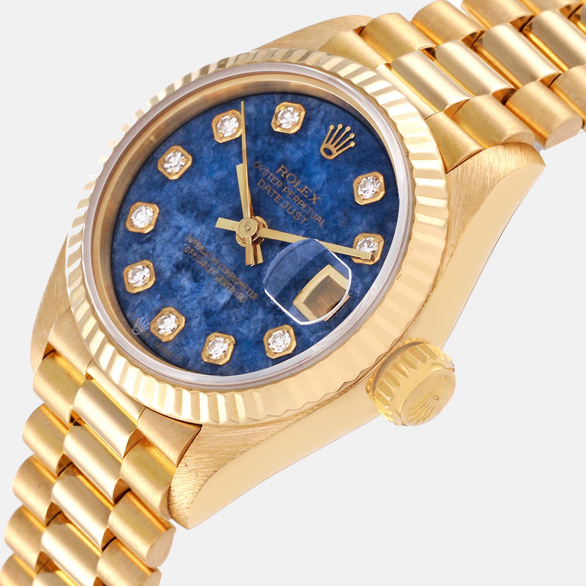 

Rolex Blue Diamonds 18K Yellow Gold President Datejust 69178 Automatic Women's Wristwatch 26 mm