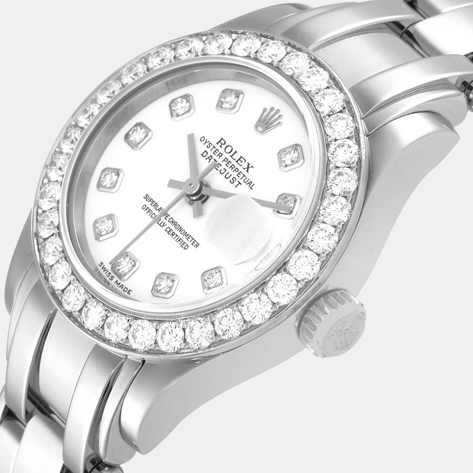 

Rolex White Diamonds 18K White Gold Pearlmaster 80299 Women's Wristwatch 29 mm