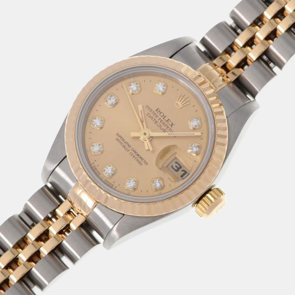 

Rolex Champagne Diamond 18k Yellow Gold And Stainless Steel Datejust 69173G Automatic Women's Wristwatch 26 mm