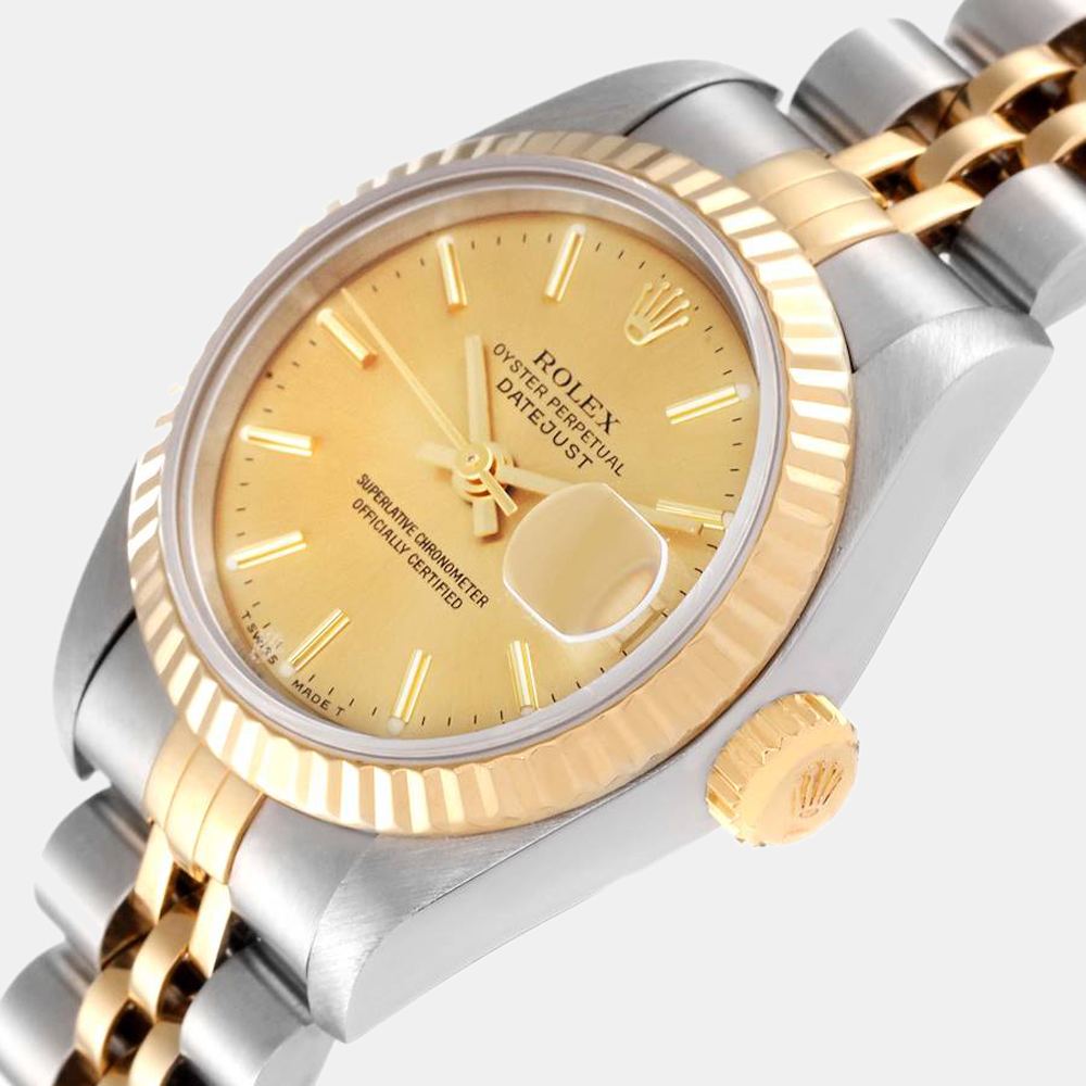 

Rolex Champagne 18k Yellow Gold And Stainless Steel Datejust 69173 Automatic Women's Wristwatch 26 mm