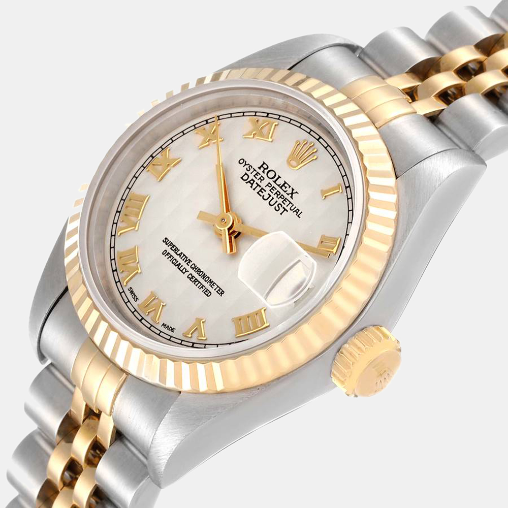 

Rolex Ivory 18k Yellow Gold And Stainless Steel Datejust 69173 Automatic Women's Wristwatch 26 mm, White