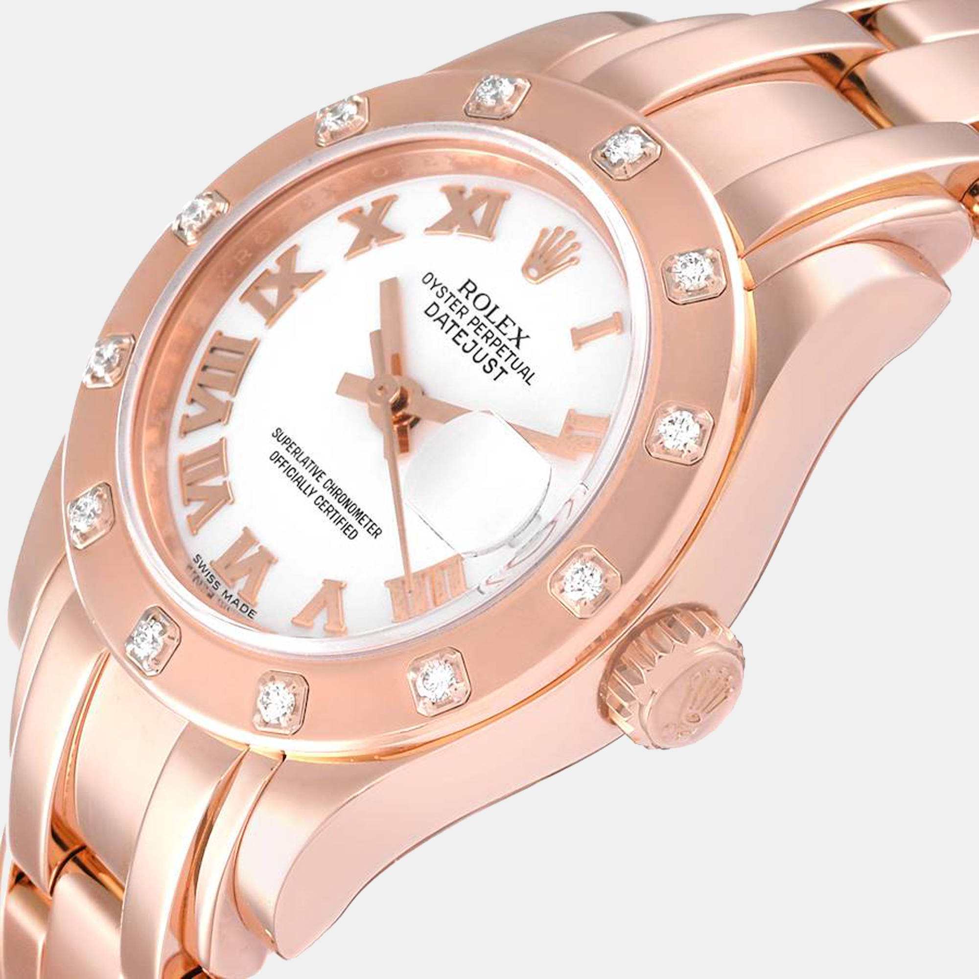 

Rolex White 18K Rose Gold Pearlmaster 80315 Women's Wristwatch 29 mm