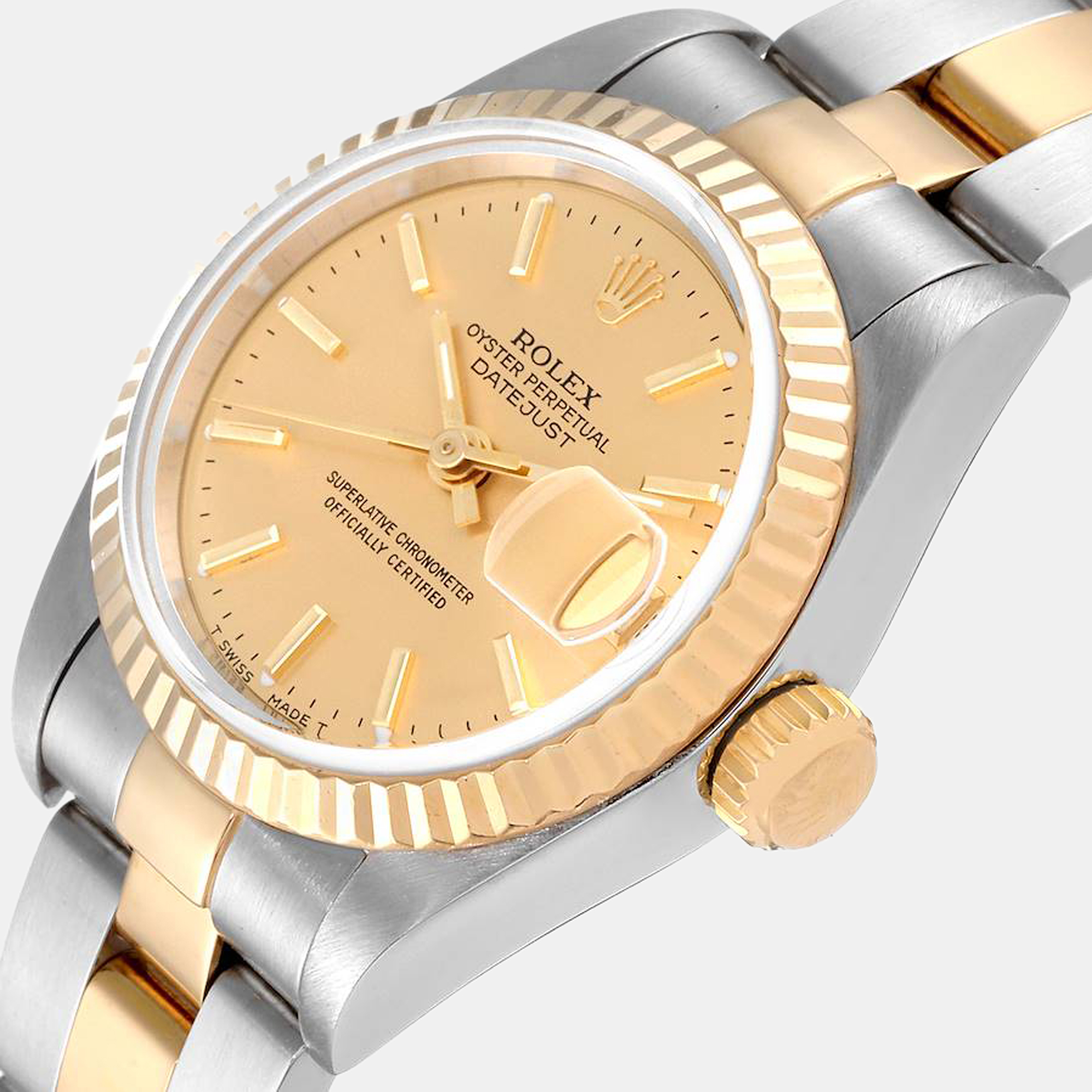 

Rolex Champagne 18k Yellow Gold And Stainless Steel Datejust 69173 Automatic Women's Wristwatch 26 mm