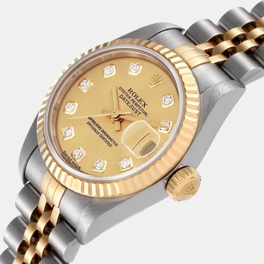 

Rolex Champagne Diamond 18k Yellow Gold And Stainless Steel Datejust 79173 Automatic Women's Wristwatch 26 mm