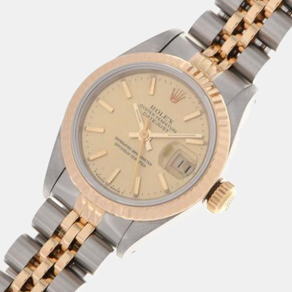 

Rolex Champagne 18k Yellow Gold And Stainless Steel Datejust 69173 Automatic Women's Wristwatch 26 mm