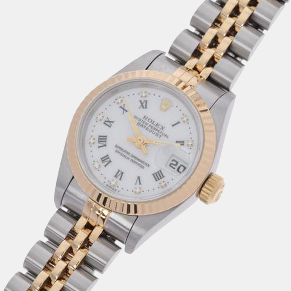 

Rolex White Diamond 18k Yellow Gold And Stainless Steel Datejust 69173G Automatic Women's Wristwatch 26 mm
