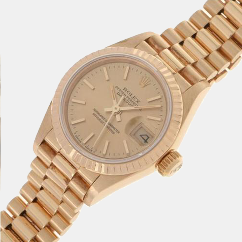 

Rolex Champagne 18k Yellow Gold Datejust 69178 Automatic Women's Wristwatch 26 mm