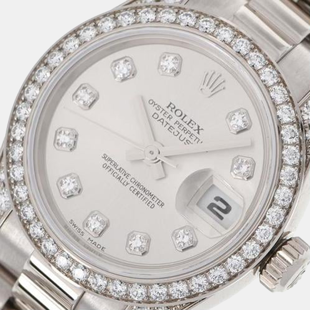 

Rolex Silver Diamond 18k White Gold Datejust 179159 Automatic Women's Wristwatch 26 mm