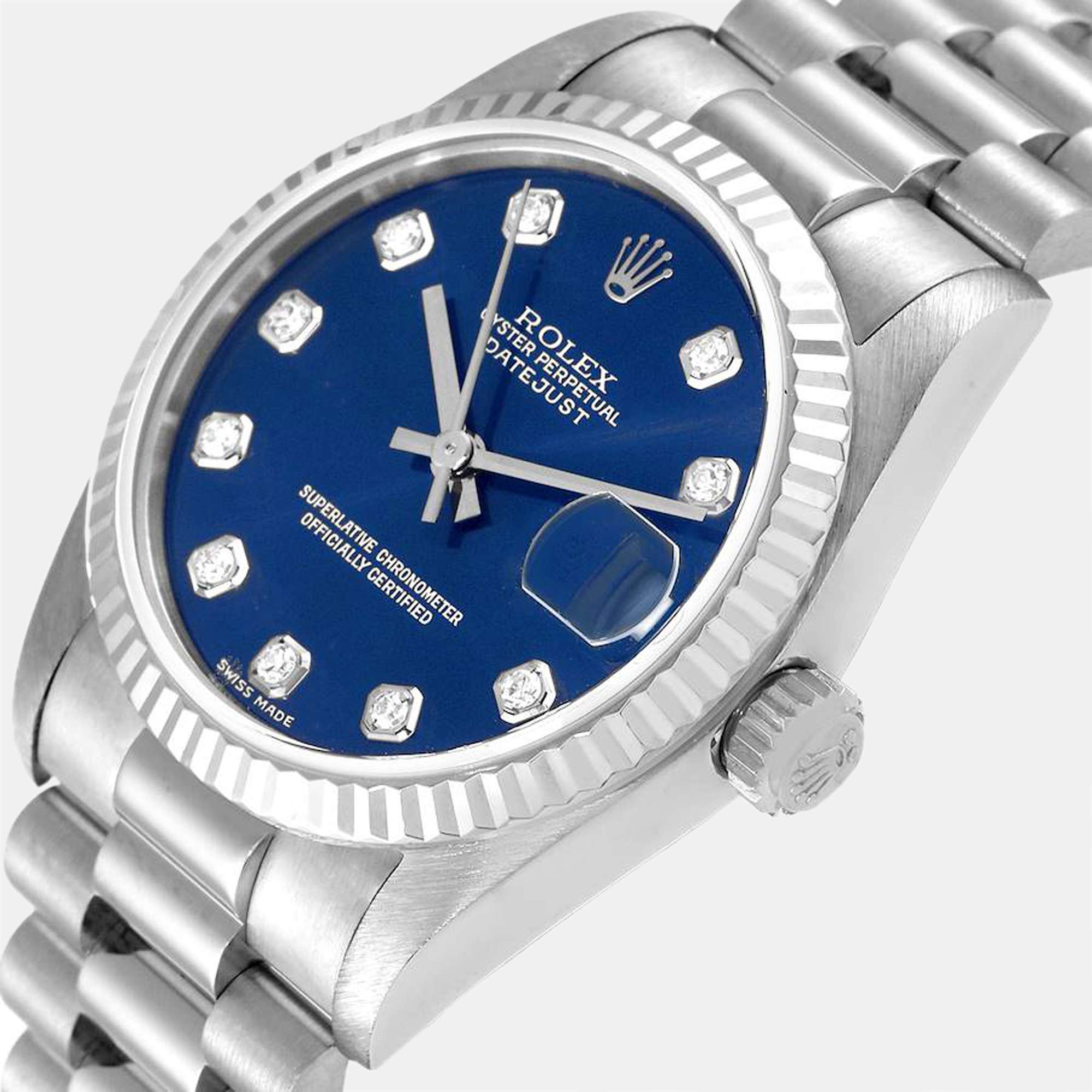 

Rolex Blue Diamonds 18K White Gold President Datejust 78279 Automatic Women's Wristwatch 31 mm