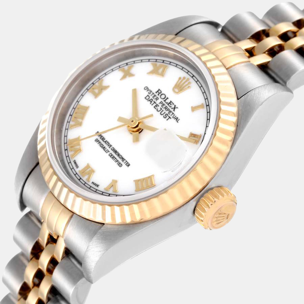 

Rolex White 18k Yellow Gold And Stainless Steel Datejust 79173 Automatic Men's Wristwatch 26 mm