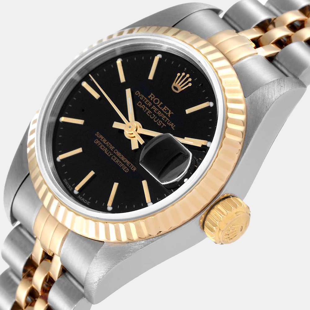 

Rolex Black 18k Yellow Gold And Stainless Steel Datejust 79173 Automatic Men's Wristwatch 26 mm