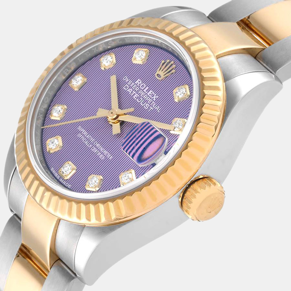 

Rolex Purple Diamond 18k Yellow Gold And Stainless Steel Datejust 279173 Automatic Women's Wristwatch 28 mm