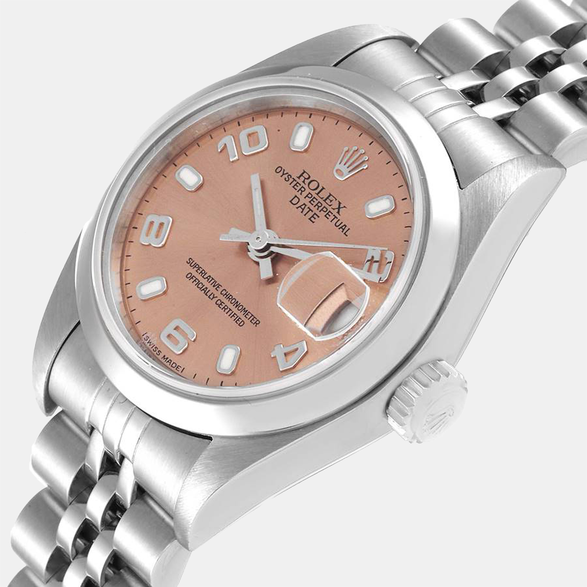 

Rolex Salmon Stainless Steel Oyster Perpetual Date 79160 Women's Wristwatch 26 mm, Pink