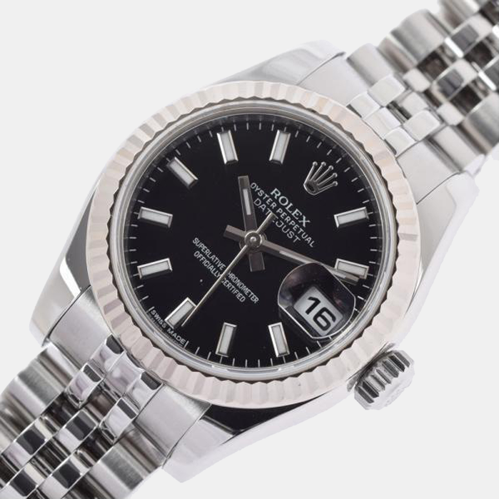 

Rolex Black Stainless Steel Datejust 179174 Automatic Women's Wristwatch 26 mm