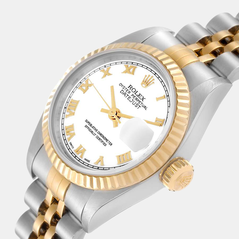 

Rolex White 18k Yellow Gold And Stainless Steel Datejust 79173 Automatic Men's Wristwatch 26 mm