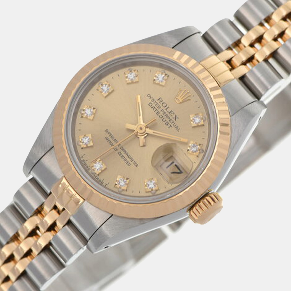 

Rolex Champagne Diamond 18k Yellow Gold And Stainless Steel Datejust 69173G Automatic Women's Wristwatch 26 mm