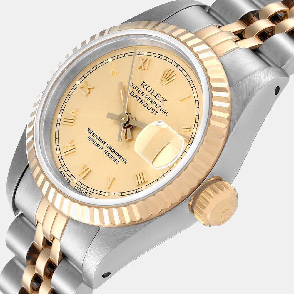 

Rolex Champagne 18k Yellow Gold And Stainless Steel Datejust 69173 Automatic Women's Wristwatch 26 mm