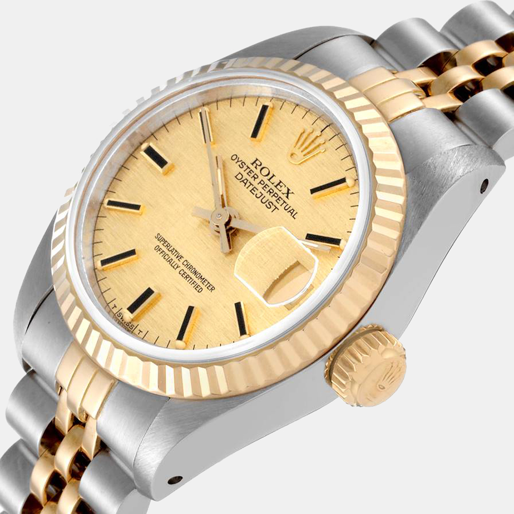

Rolex Champagne 18k Yellow Gold And Stainless Steel Datejust 69173 Automatic Women's Wristwatch 26 mm