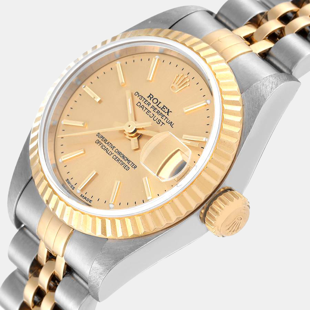 

Rolex Champagne 18k Yellow Gold And Stainless Steel Datejust 79173 Automatic Women's Wristwatch 26 mm