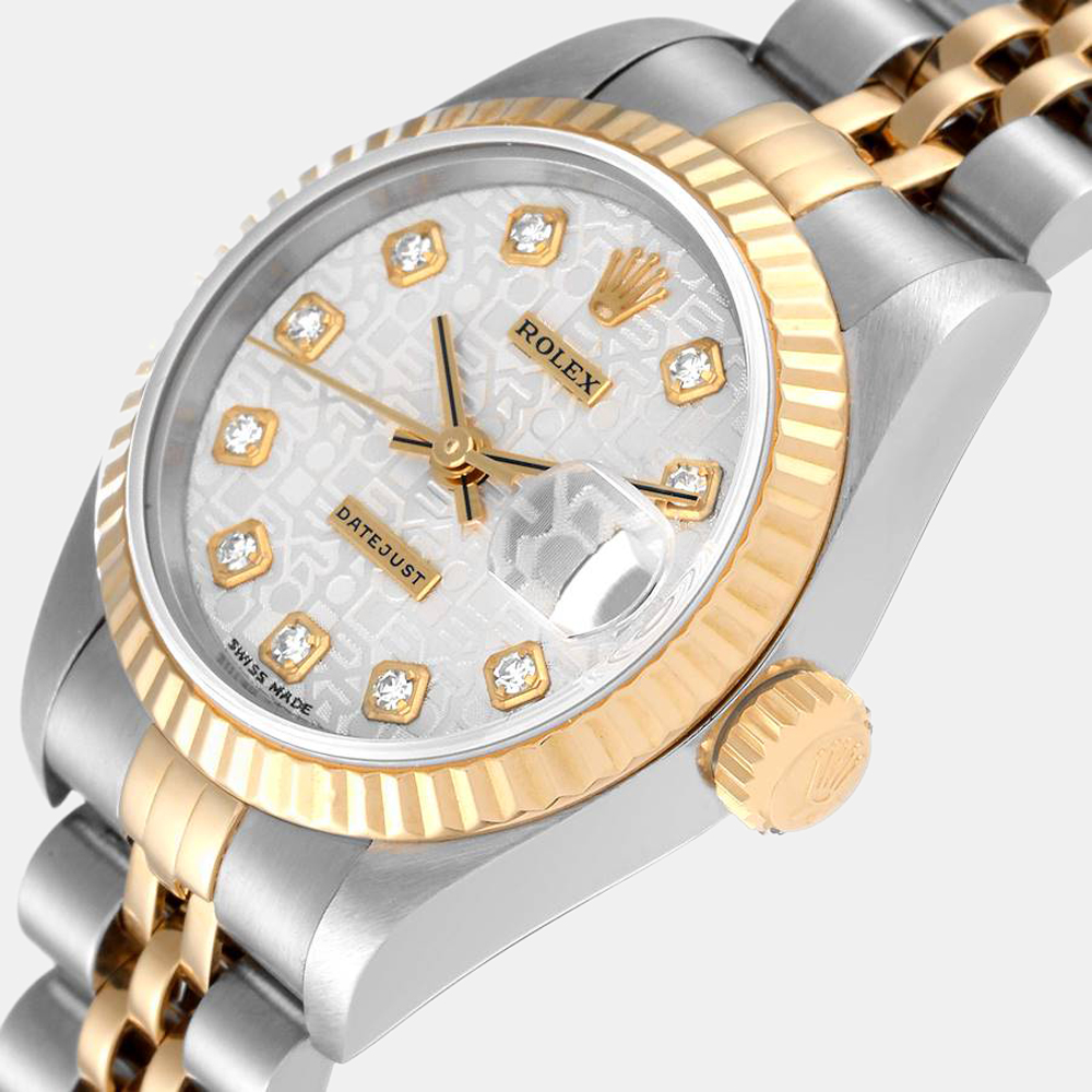 

Rolex Silver Diamond 18k Yellow Gold And Stainless Steel Datejust 69173 Automatic Women's Wristwatch 26 mm