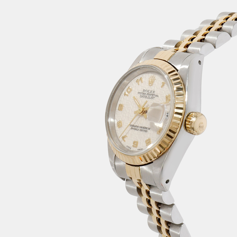 

Rolex White 18k Yellow Gold And Stainless Steel Datejust 69173 Automatic Women's Wristwatch 26 mm