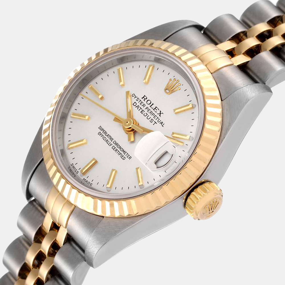 

Rolex Silver 18k Yellow Gold And Stainless Steel Datejust 79173 Automatic Women's Wristwatch 26 mm